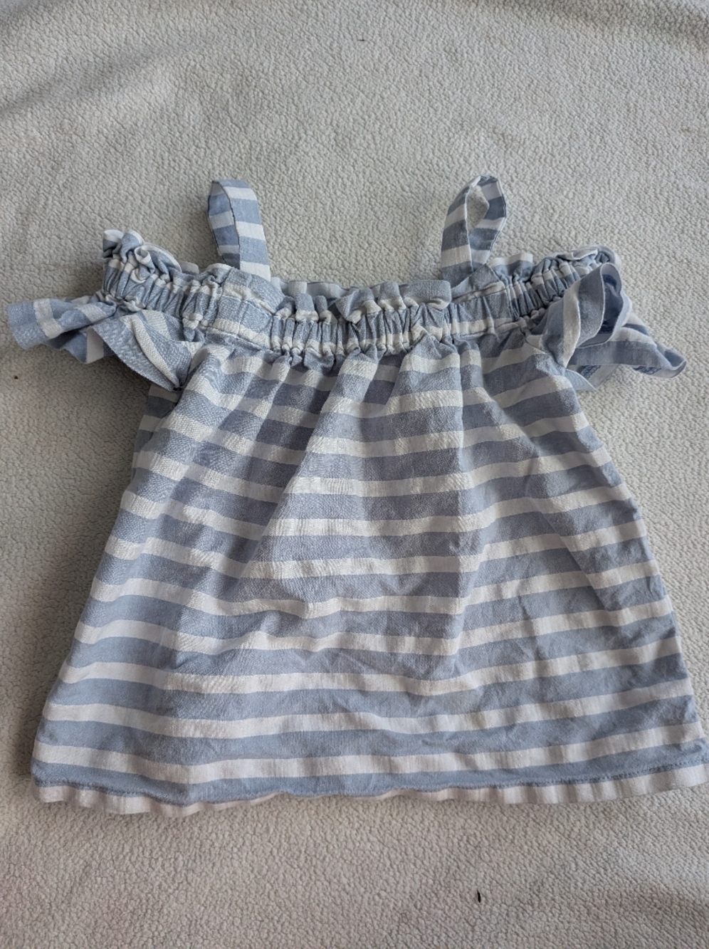 Janie & Jack Girl Blue and White Striped Ruffle Tank Top With Shoulder Sleeves